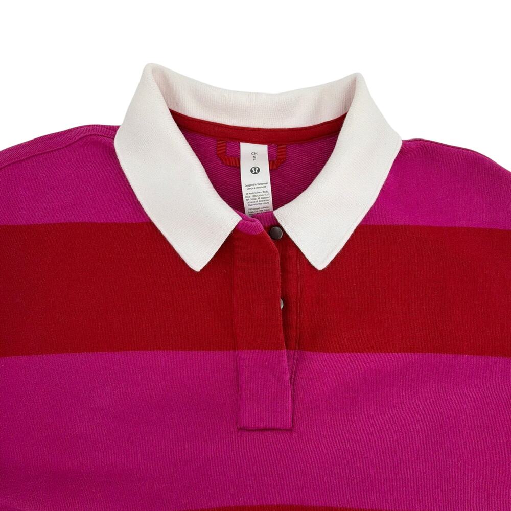 LULULEMON French Terry Rugby Shirt in Red & Pink S - Picture 5 of 10